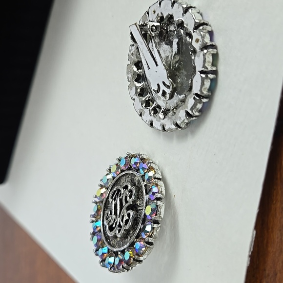 Elegant Silver and Multicolor Aurora  Rhinestones Clip On Earrings - Picture 8 of 15